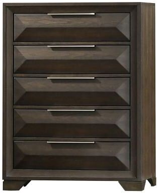 Benjara Fema Tall Dresser Chest, 5 Drawer, Nickel Finger Pulls, Espresso Brown