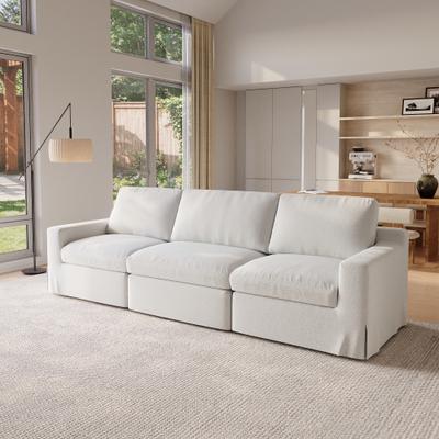 Magic Home "115.8"" Solid Wood Frame Linen 3-Seat Modular Cloud Sofa with Movable DIY Ottoman"