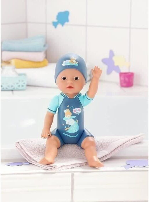 BABY born Baby pop jongen met badpak en muts, blauw, 30 cm