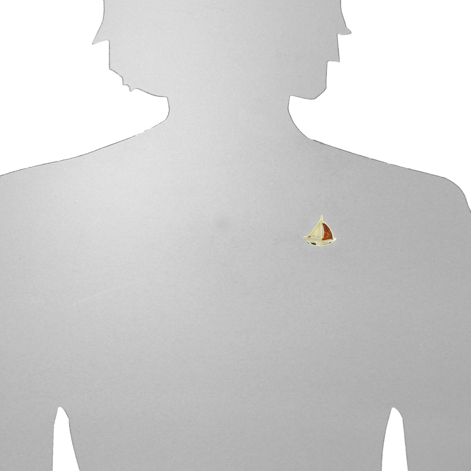 Brosche OSTSEE-SCHMUCK "- Schiff - Gold 333/000 - Bernstein" Gr. 25, gold (gold 333, goldfarben, gelb), Broschen, Damen, Blacklist, Gelbgold 333, Brosche
