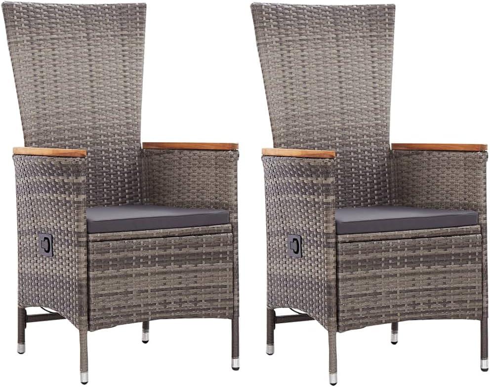 2 Gartenstühle mit Kissen, Hochlehner aus Poly-Rattan in Grau