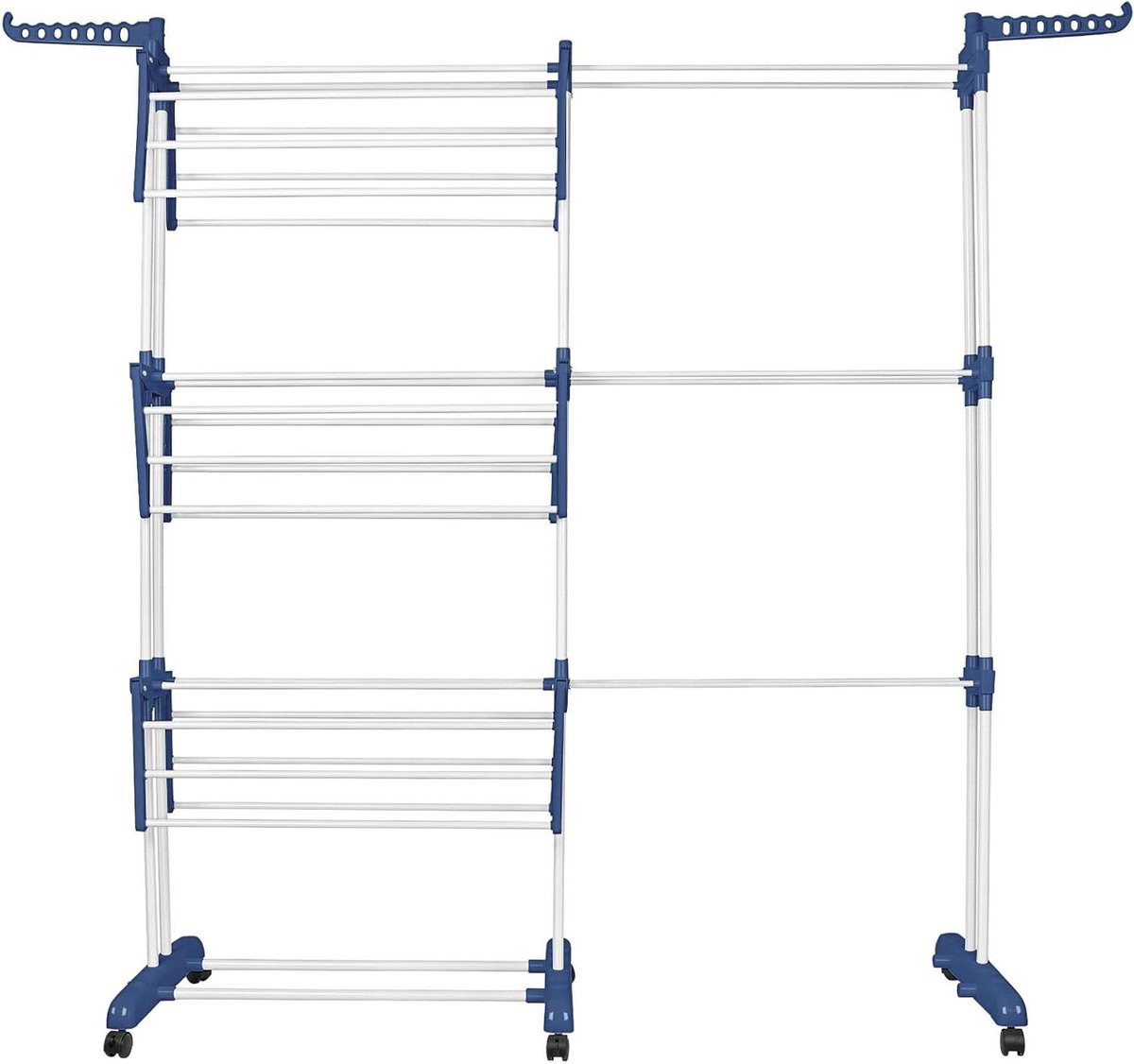 Inklapbaar wasrek met 3 niveaus - Kledingdroger - Blauw Wit - 75-142,5 cm