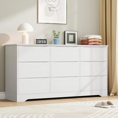 YUN Wooden 9-Drawer Dresser, Tall Modern Storage Chest with Wide Top for Bedroom, Living Room, Hallway, Kids Room, Black