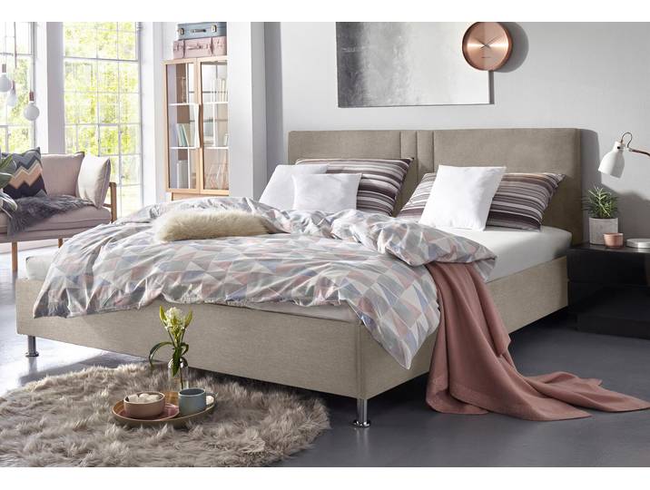 Polsterbett, Microfaser & Strukturstoff, Dunkelbeige, 190×210 cm, Mit LED-Beleuchtung, Modern, WESTFALIA