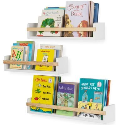 Wallniture Utah Wood Wall Shelves Kids Bookshelf Set of 3 Toy Storage - White