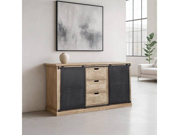 Buffet style industriel​ en bois massif et métal 150 cm - Detroit