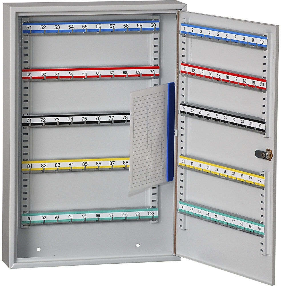 kaiserkraft Schlüsselschrank, 100 Haken, HxBxT 550 x 380 x 80 mm, lichtgrau