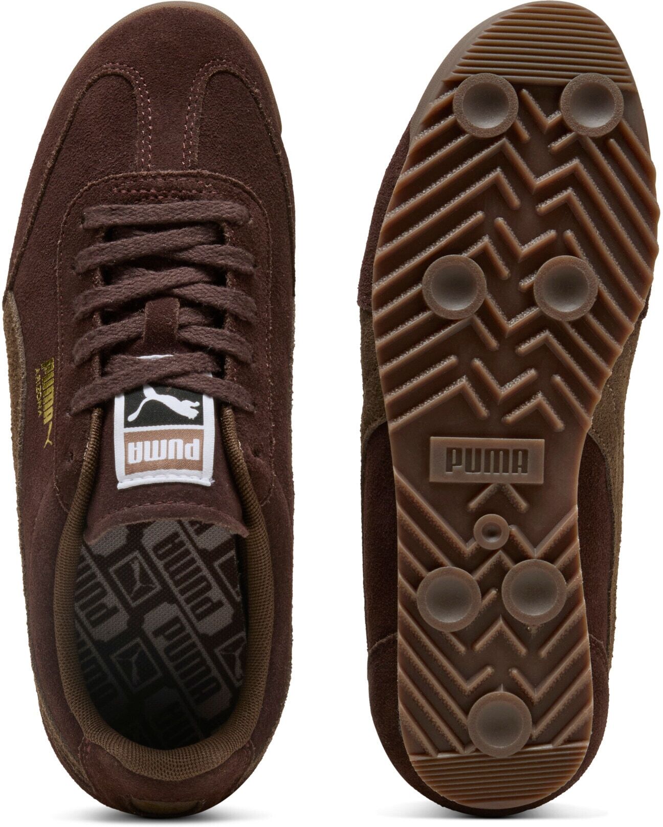Sneaker PUMA "ARIZONA SD", Damen, Gr. 37,5, braun (chocolate fondue, chocolate, gum), Leder, unifarben, Schuhe Sneaker, für sportliche und Streetwear Anlässe, mit Leder-Obermaterial chocolate fondue, chocolate, gum 37,5
