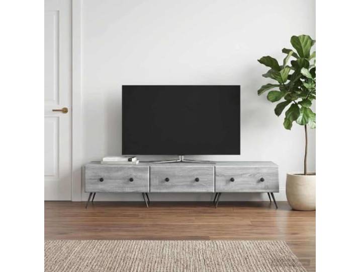 GKMBCVDFR TV-Schrank Graues Sonoma 147 x 34,5 x 30 cm Holzwerkstoff Regale, Schubladen, schlankes Design, kompakte Größe, stabile Konstruktion