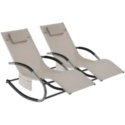 tectake 2 Gartenliegen, Sonnenliege, TAYA, pulverbeschichteter Stahl en Textilene-Gewebe, ergonomisch, schwingfunktion, Kopfkissen, beige