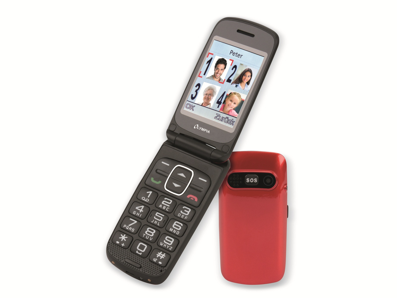 Olympia Primus Clamshell Dual SIM Telefoon met 2,4 inch scherm, 600 mAh, Zwart Rood