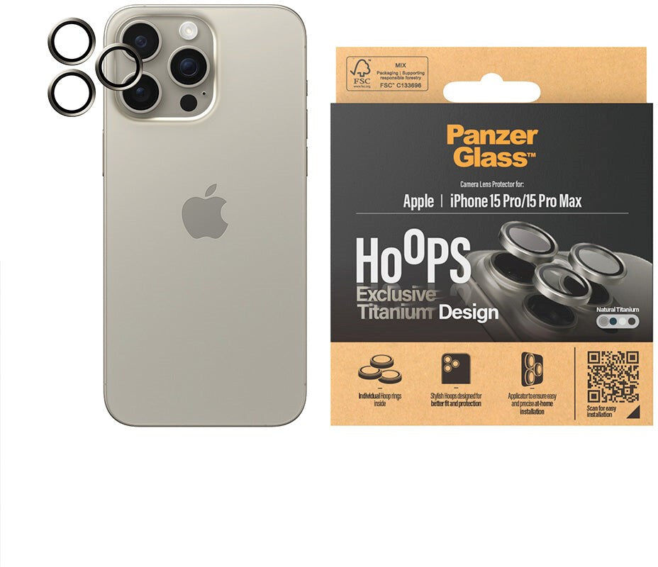 iPhone 15 Pro / 15 Pro Max PanzerGlass Hoops - Beskyttelse til Kamera - Platinum Strength - Natural Titanium