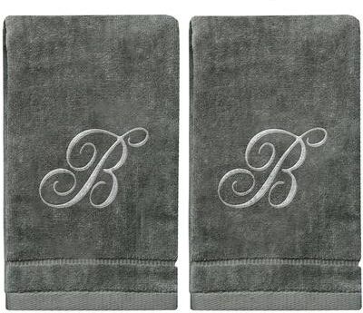Creative Labs Soft Velour Silver Monogrammed Towels Fingertip - Set of 2