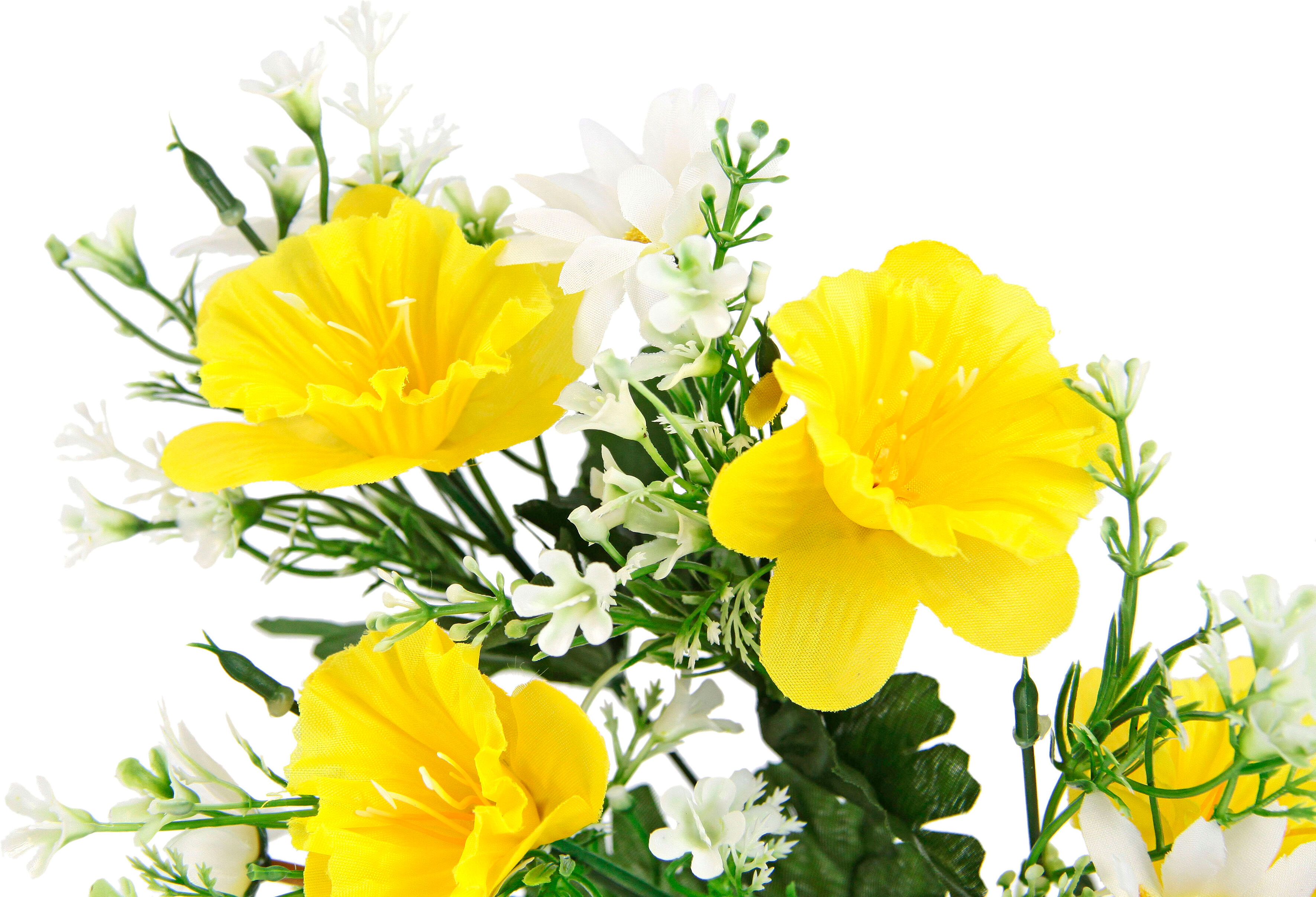 Kunstblume I.GE.A. "Osterglocken Margeriten Zweig", gelb, B:18cm H:55cm L:10cm, Obermaterial: 80% Polyester, 20% Kunststoff, Kunstpflanzen, Kunstblume, 5er Set Gänseblümchen Narzissen Osterdeko Frühjahrsblumen für Vasen