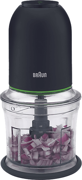 Mini picadora - Braun MultiPractic 3 CH3011BK, 500W, 0.5 l, 2 velocidades, Triturar hielo, Tecnología QuadBlade, Negro