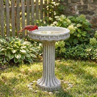 Meedzom 24 Inch Tall GFRC Classic Fluted Column Bird Bath Pedestal Garden Decor