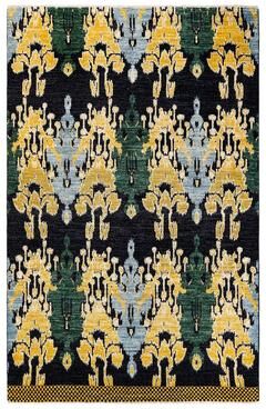 Overton Hand Knotted Wool Contemporary Ikat Black Area Rug - 6' x 9'