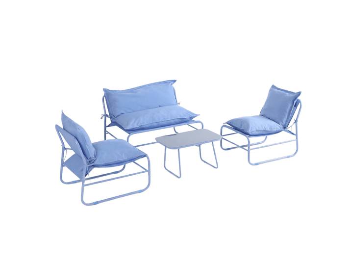 Salon De Jardin 4 Places Avec Canapé Mobili Rebecca Avoren Métal Polyester Bleu