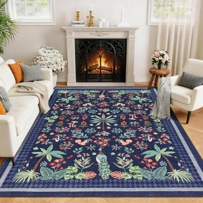Garvee Machine Washable Animal Botanical Print Area Rug