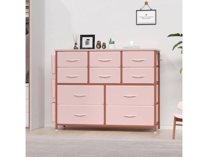 COMMODE DE CHAMBRE avec 10 tiroirs commode et commode tiroir de rangement en tissu avec poches latérales ROSE-98.8cm