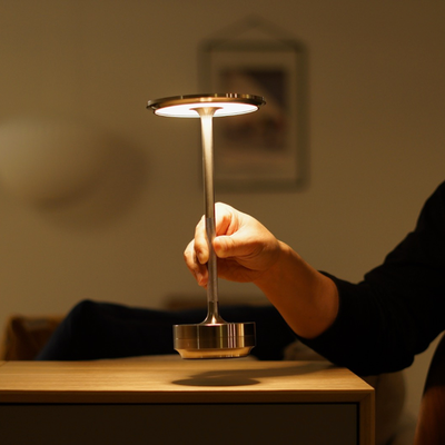 HomeDecorAndMore LLC Cordless Rechargeable Waterproof LED Table Lamp Silver