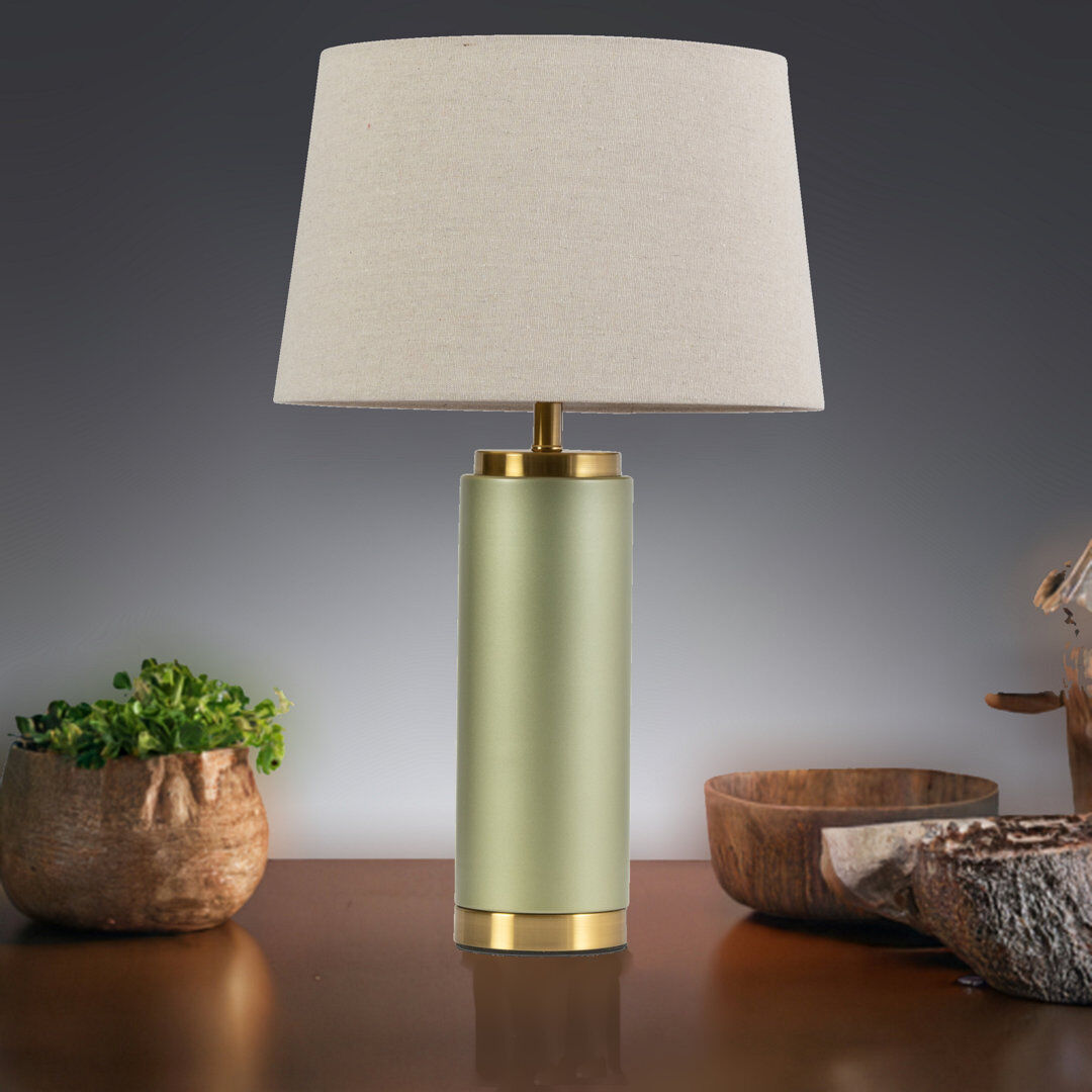 17 Stories Cylinder 55cm Metal Ceramic look Table Lamp Green/Beige 54cm H X 33cm W X 33cm D