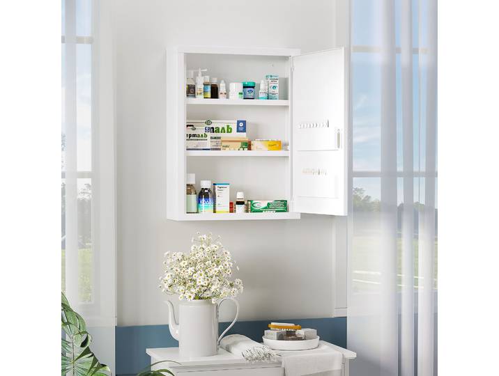 kleankin Armoire Pharmacie Blanc 2 Étagères Verrouillable