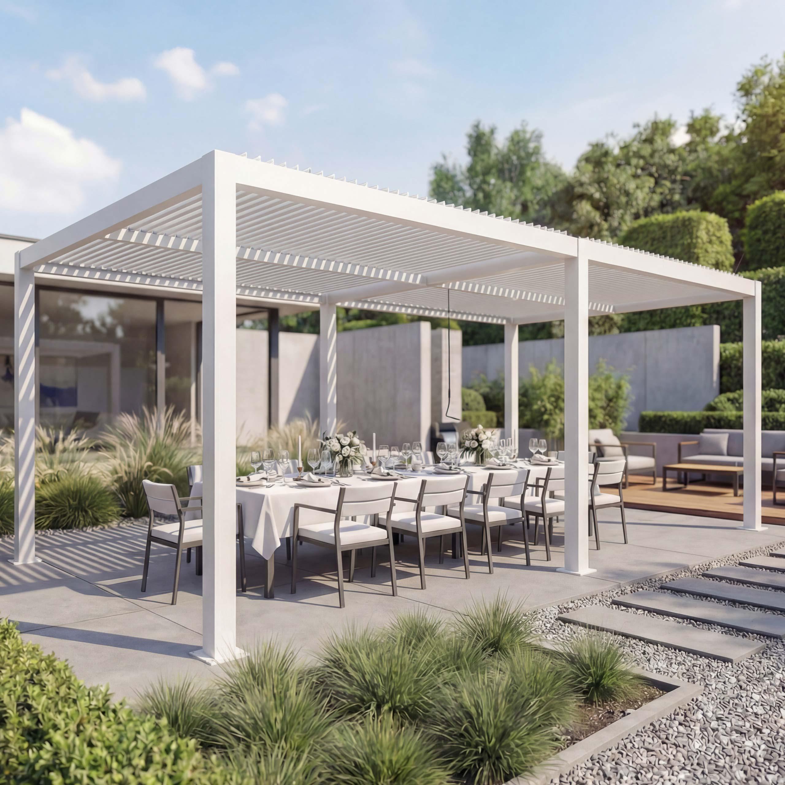 Pergola MCW-L46, Gartenpavillon Lamellen-Pavillon, 11cm-Aluminium-Gestell, Regenrinne sturmfest, 3x6m weiß