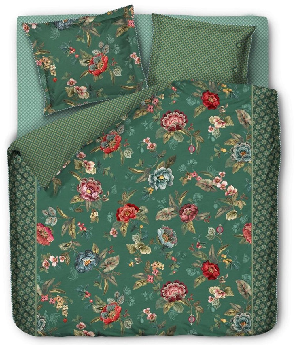 Pip Studio Dekbedovertrek Poppy Stitch Green 1 persoons 140x200 cm
