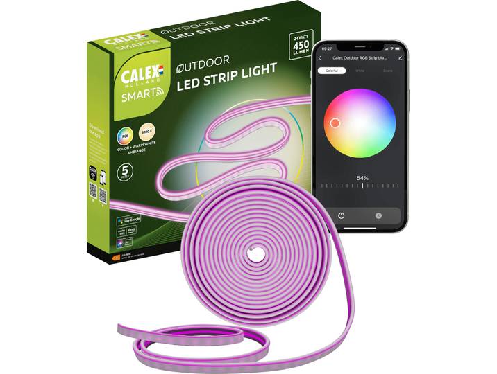 Calex Smart Outdoor LED-Streifen 5M, RGB, Warmweiß, Spritzfest, Dimmbar