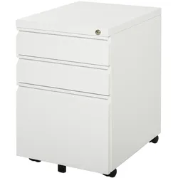 OKWISH Rollcontainer Büroschrank Stahl Weiß 39x48x60 cm mit 3 Schubladen abschließbar auf Rollen mit Papierablage und Hängeregisterschiene