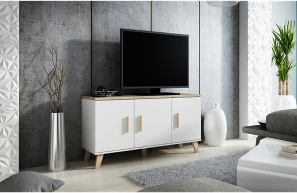 MSO Buffet décor chêne & blanc mat 3 portes 150cm Blanc 45x69x150cm