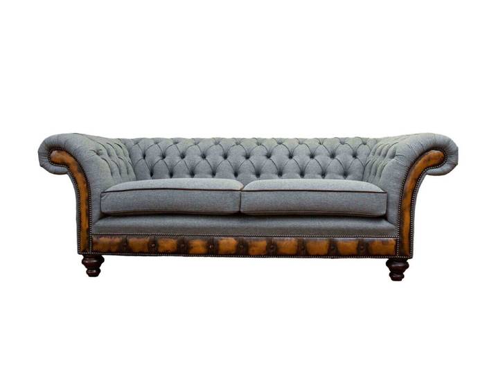 JVmoebel Chesterfield-Sofa Elegantes graues Sofa aus hochwertigem Stoff, Made in Europa