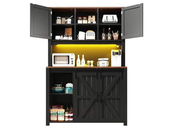 Armoires de cuisine 115×40×174 7cm-buffets hauts de cuisine buffets armoires de cuisine - portes coulissantes et éclairage LED