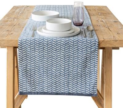 Over&back Hand-Blocked Printed Cotton Table Runner - Machine Washable
