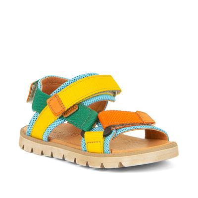 Sandale FRODDO, Jungen, Gr. 34, chromfrei gegerbt, bunt (gelb, blau), Leder, Textil, Schuhe Sandale, Trekking Schuh, Klettschuh mit Klettverschluss