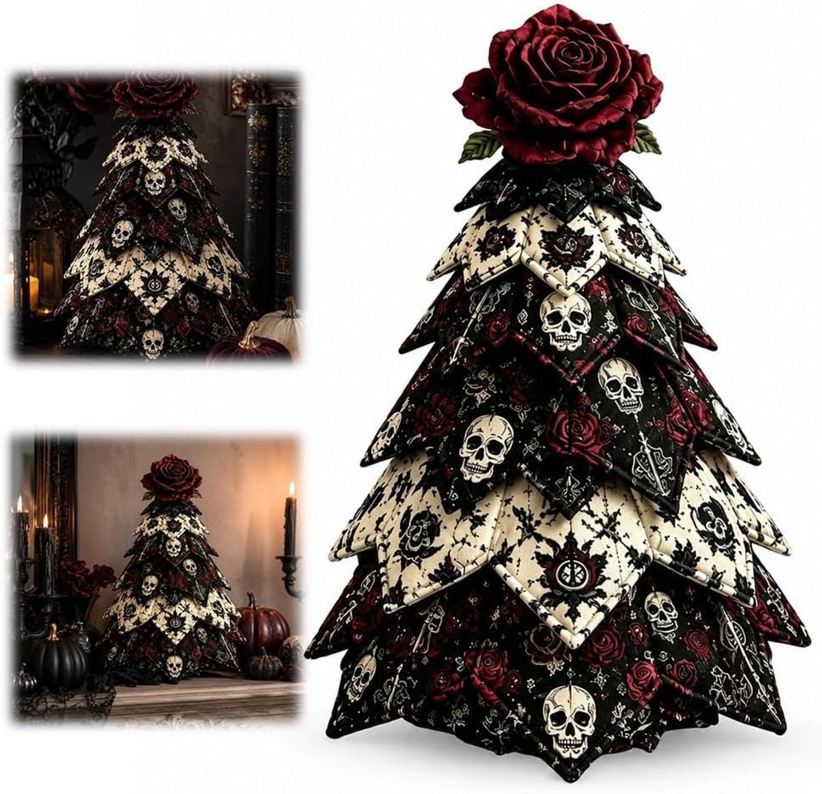 SNQ DIY Halloween gequilte stoffen kerstboom maakpakket - Handgemaakt 3D-naaiproject - 17 x 11 x 9 cm