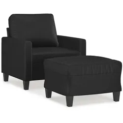 vidaXL Sessel mit Hocker Schwarz 60 cm Kunstleder