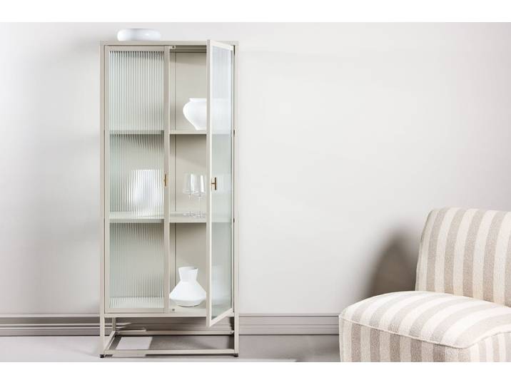 Kommode-Vitrine Lenora – Beige, Modern-Classy mit Retro-Akzent - Beige - Luxusbetten24