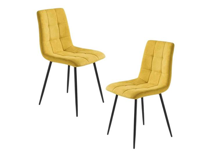 Chaise en tissu moutarde à motif damier (lot de 2)