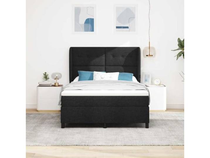 KTHLBRH Boxspringbett schwarz 160 x 200 cm mit Kopfteil Mittlere Matratze inklusive, verstellbares Kopfteil, Gestell aus Holz, Polyester