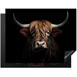HERDABDECKPLATTE Schottischer Highlander - Porträt - Schwarz - Tier Induktionsmatte 77x59 cm