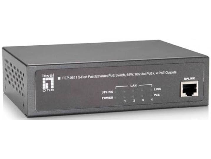 LEVEL ONE FEP-0511 5-Port Fast Ethernet PoE Switch 65W 802 3at PoE Plus 4 PoE Outputs