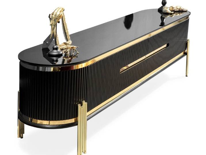 JVmoebel Lowboard Modernes Lowboard Schwarz Gold – Luxus RTV TV-Ständer Design (1 St), Made in Europa