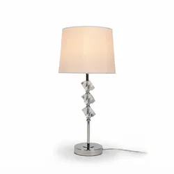 Relaxdays Tischlampe, Seidenschirm, Kristallfuß, E27-Fassung, Wohn- & Schlafzimmer, Tischleuchte, HxD: 53 x 25 cm, creme