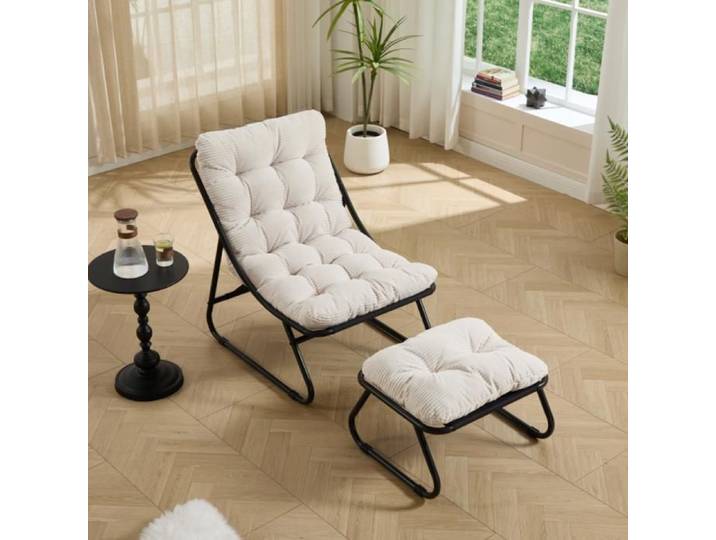 Fauteuil à bascule relaxant avec repose-pieds dossier pour adulte canapé paresseux inclinable pour salon chambre Blanc