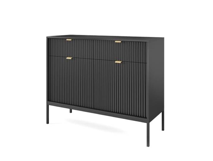 Lomadox Sideboard Kommode 104cm breit, schwarz, Fußgestell schwarz, Griffe goldfarben