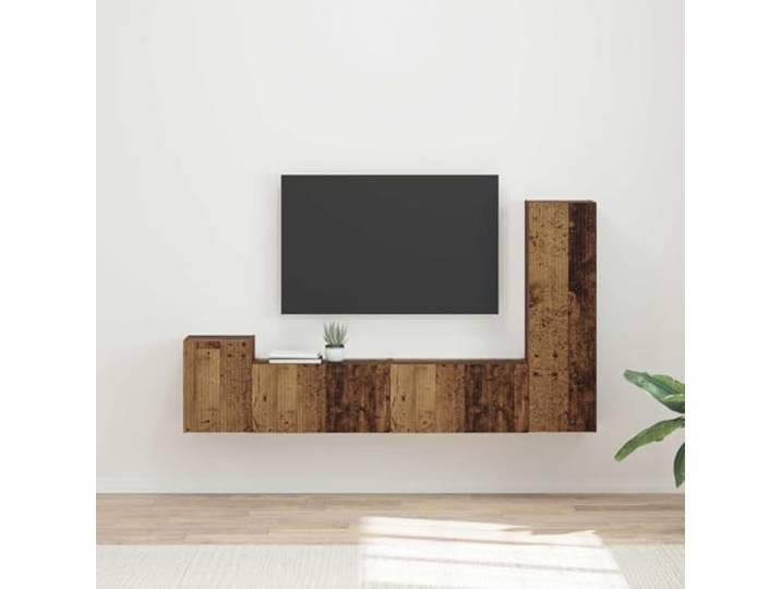 GKMBCVDFR TV-Schrankset 4 STK. Altholz Holzwerkstoff Wandschrank Wohnzimmer 4er Set, robust, wandmontiert, platzsparend, moderne Optik, einfache Montage