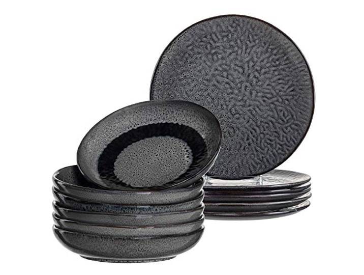 Leonardo Matera Steingut Geschirrset, 12 teilig, spülmaschinengeeignetes Kombi-Service, Keramik, Suppen- Speise- Teller, grau Ø 20,7, 27 cm, 026049