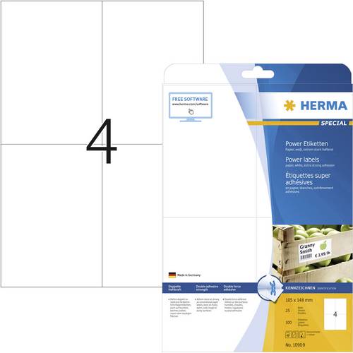 Herma 10909 Kraftkleber-Etiketten 105 x 148mm Papier Weiß 100 St. Permanent haftend Tintenstrahldrucker, Laserdrucker